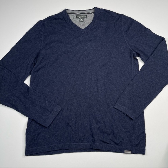 Eddie Bauer Sweater Merino Wool Cotton Navy Blue Outdoor Gorp Office  Tall - Picture 1 of 13